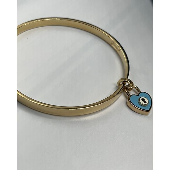 COACH Gold Bangle with Blue Enamel Heart Charm
